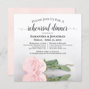 Elegant Blush Pink Rose Wedding Rehearsal & Dinner Invitation