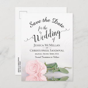 Elegant Blush Pink Rose Wedding Save the Date Announcement Postcard