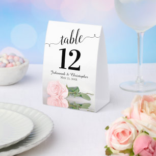 Elegant Blush Pink Rose Wedding Table Number
