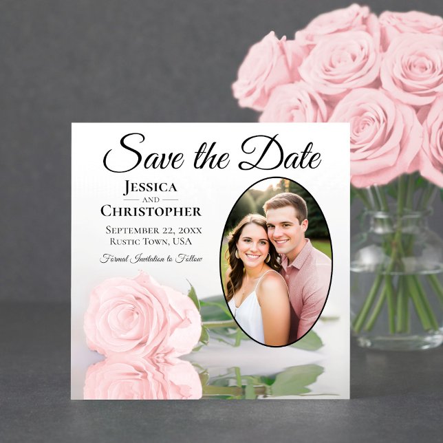 Elegant Blush Pink Rose with Oval Photo Wedding Save The Date (Creator Uploaded)