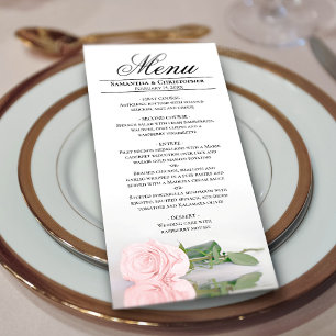Elegant Blush Pink Rose with Reflections Wedding Menu