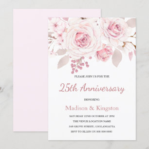 Elegant Blush Pink Roses 25th Wedding Anniversary Invitation