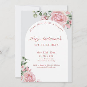 Elegant Blush Pink Roses 60th Birthday Party Invitation