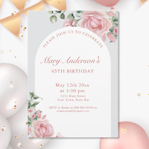 Elegant Blush Pink Roses 65th Birthday Party  Invitation