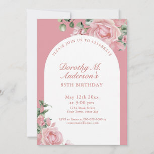 Elegant Blush Pink Roses 85th Birthday Party  Invitation