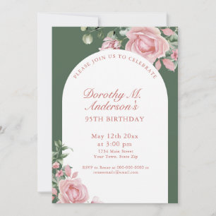 Elegant Blush Pink Roses 95th Birthday Party Invitation