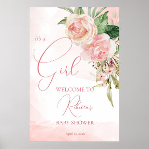 Elegant blush pink roses baby shower welcome sign