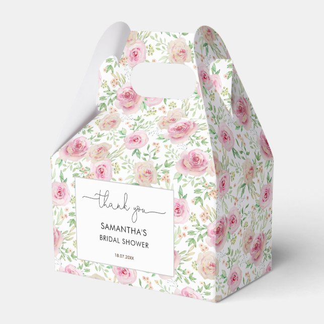 Elegant Blush Pink Roses Bridal Shower Thank You Favour Box (Front Side)