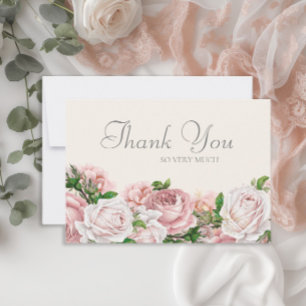 Elegant Blush Pink Roses Cream Wedding Thank You Card