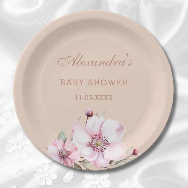 Elegant Blush Pink Roses Floral Baby Shower  Paper Plate (Creator Uploaded)