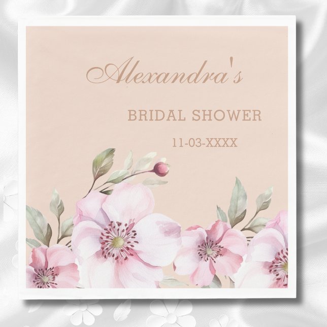 Elegant Blush Pink Roses Floral Bridal Shower Napkin (Creator Uploaded)