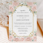 Elegant Blush Pink Roses Floral Gold Wedding   Invitation<br><div class="desc">Personalise this elegant wedding invitation with your own wording easily and quickly, simply press the Edit Using Design Tools button to further re-arrange and format the style and placement of the text.  This chic invitation features beautiful watercolor soft blush roses, dainty green and gold foliage and a gold vintage arch....</div>