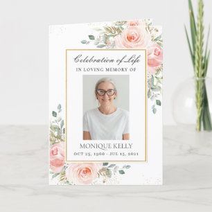 Elegant Blush Pink Roses Floral Photo Funeral   Program