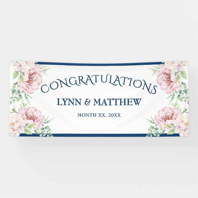 Elegant Blush Pink Roses Floral Wedding Reception Banner (Horizontal)