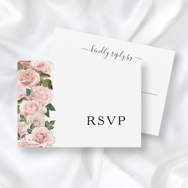 Elegant Blush Pink Roses Floral Wedding  RSVP Card (Creator Uploaded)