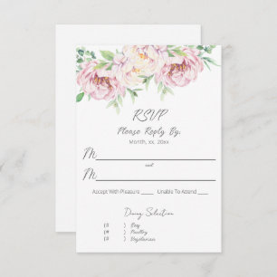 Elegant Blush Pink Roses Floral Wedding RSVP Card