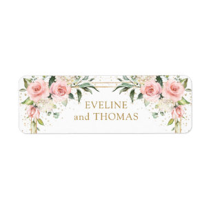Elegant blush pink roses gold wedding labels