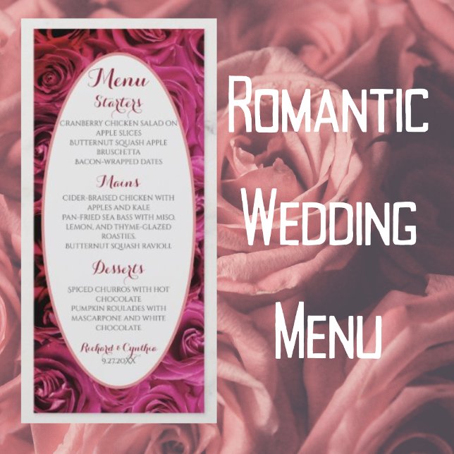 Elegant Blush Pink Roses Lux Wedding Menu (Creator Uploaded)