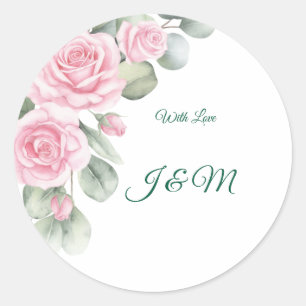 Elegant Blush Pink Roses & Swan Wedding Sticker
