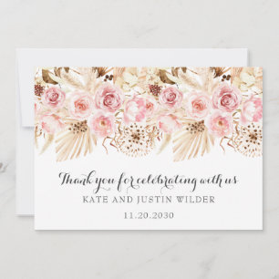 Elegant Blush Pink Roses Wedding Thank You Card