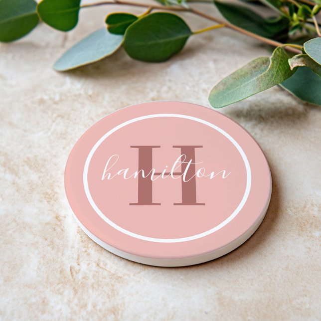 Elegant Blush Pink Round Monogram Script Coaster (Creator Uploaded)