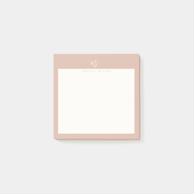 Elegant Blush Pink Script Monogram Post-it Notes (Front)