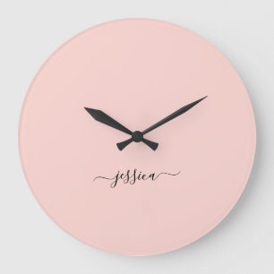 Elegant blush pink script name large clock