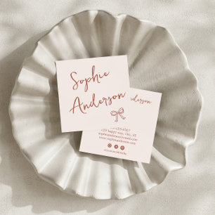 Elegant Blush Pink Script with Bow Square Business Card