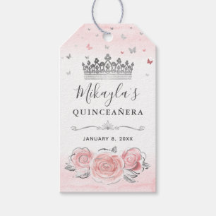 Elegant Blush Pink Silver Crown Thank You Favour Gift Tags