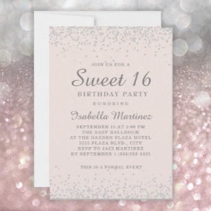 Elegant Blush Pink Silver Glitter Sweet 16 Invitation