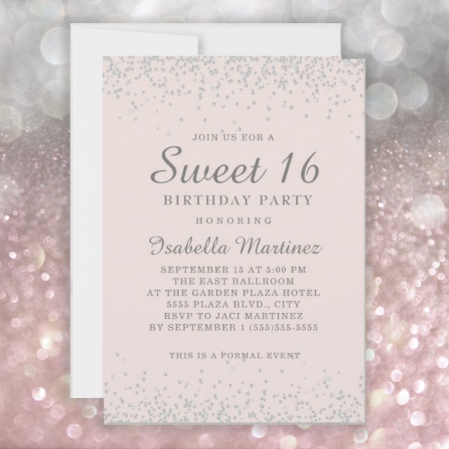 Elegant Blush Pink Silver Glitter Sweet 16 Invitation (Creator Uploaded)