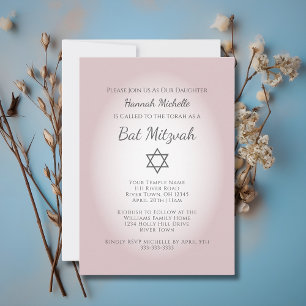 Elegant Blush Pink Simple Feminine Bat Mitzvah  Invitation