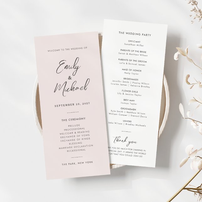 Elegant Blush Pink Simple Wedding Program (Creator Uploaded)