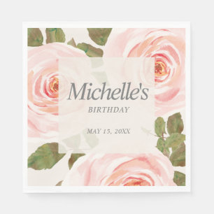 Elegant Blush Pink Springtime Floral Birthday Napkin