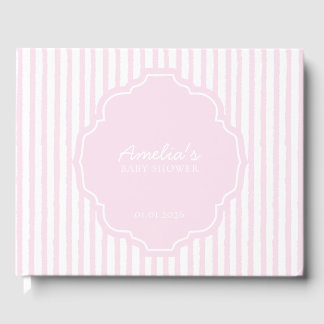 Elegant Blush Pink Striped Girl Baby Shower Guest Book