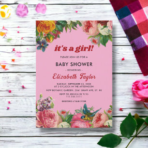 Elegant Blush Pink Summer Floral Girl Baby Shower Invitation