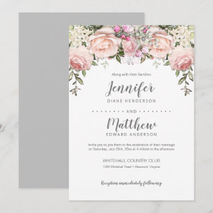 Elegant Blush Pink Sweetheart Roses Header Wedding Invitation