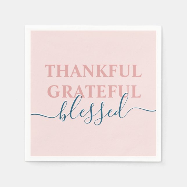 Elegant blush pink thankful grateful blessed napkin (Front)