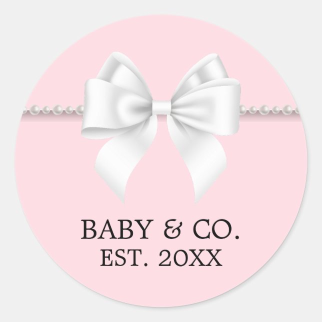 Elegant Blush Pink Tiffany Theme Baby Shower Classic Round Sticker (Front)
