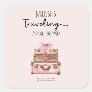 Elegant Blush Pink Travel Adventure Bridal Shower Square Sticker