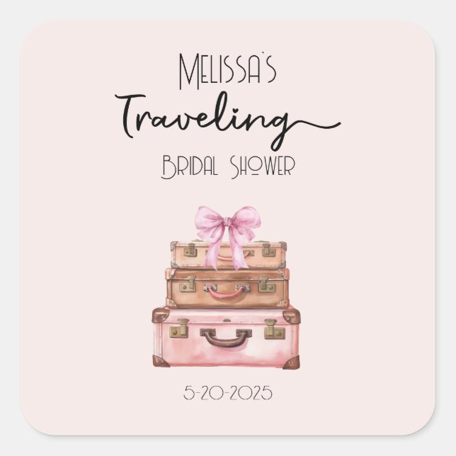 Elegant Blush Pink Travel Adventure Bridal Shower Square Sticker (Front)