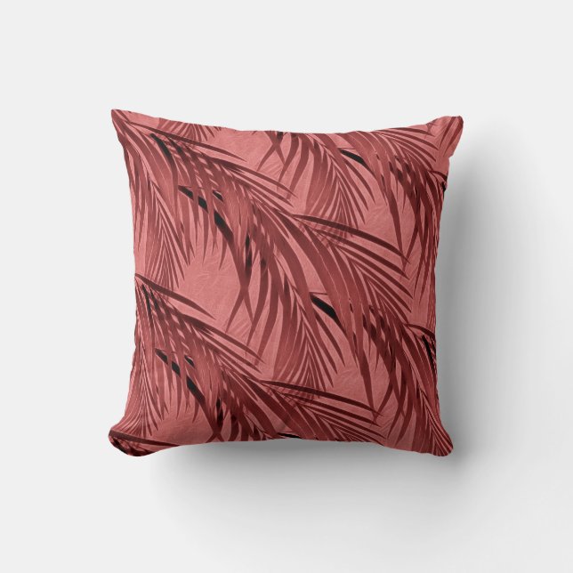 Elegant Blush Pink Tropical Palm Tree Leaf Pattern Cushion (Front)