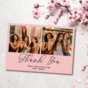 Elegant Blush Pink Two Photo Bridal Thank You Card