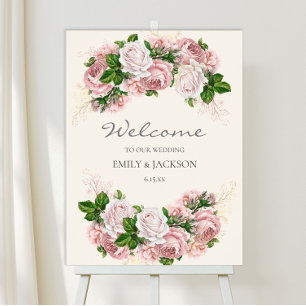 Elegant Blush Pink Vintage Floral on Cream Wedding Poster