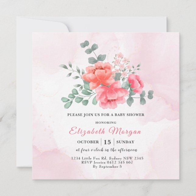 Elegant blush pink watercolor baby shower (Front)