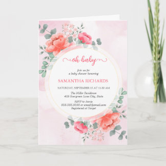 Elegant blush pink watercolor baby shower invitation
