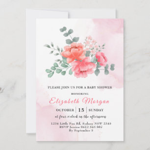Elegant blush pink watercolor baby shower invitation