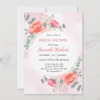 Elegant blush pink watercolor bridal shower invitation