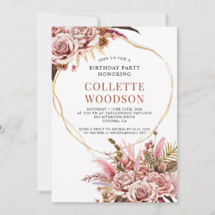 Elegant Blush Pink Watercolor Floral Birthday Invitation