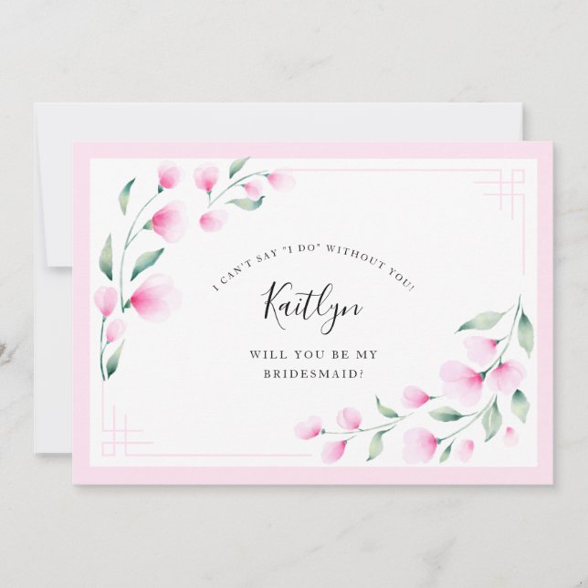 Elegant Blush Pink Watercolor Floral Bridesmaid Invitation (Front)